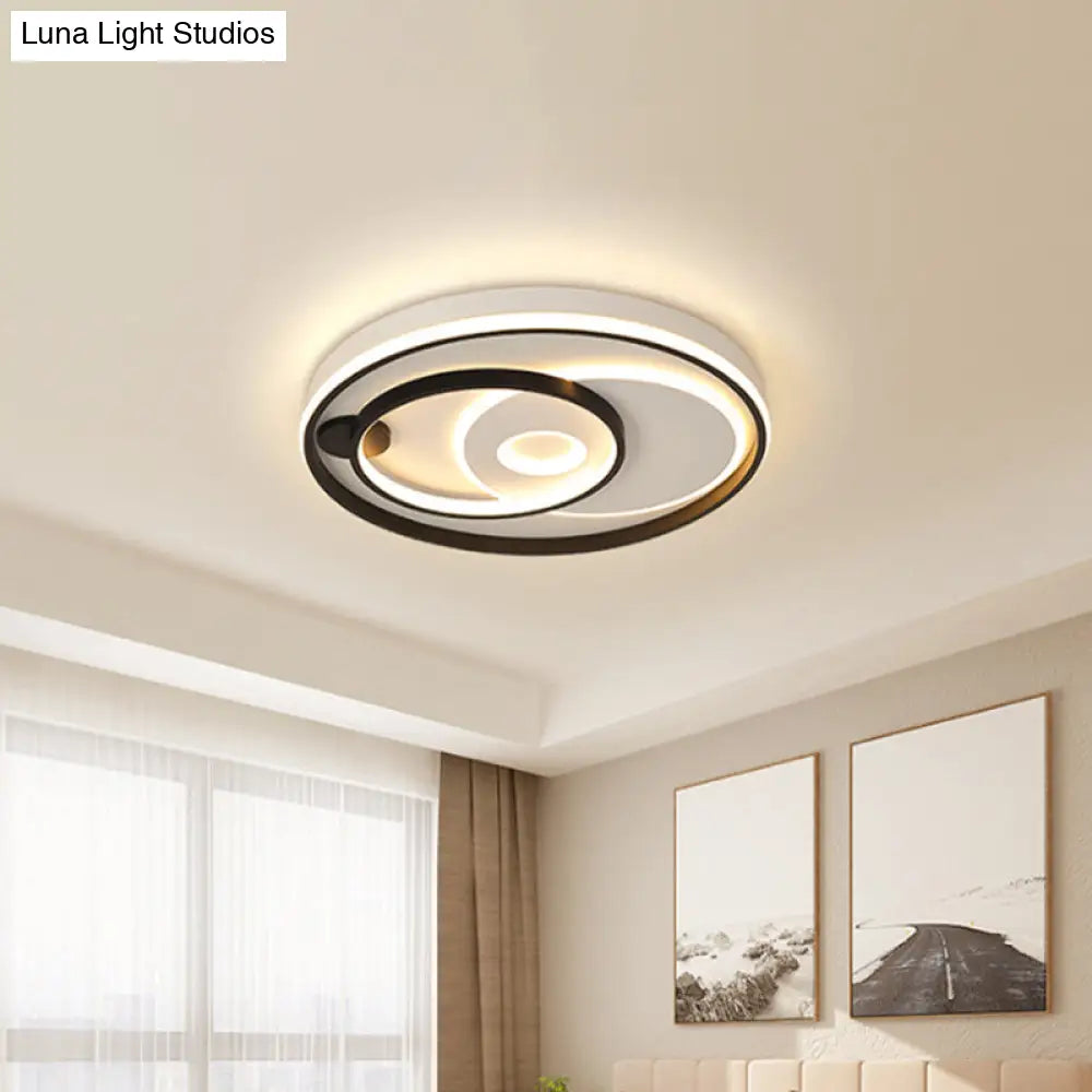 Modern Led Ceiling Light: Black Layered Round/Square/Rectangle Flush Mount With Acrylic Shade