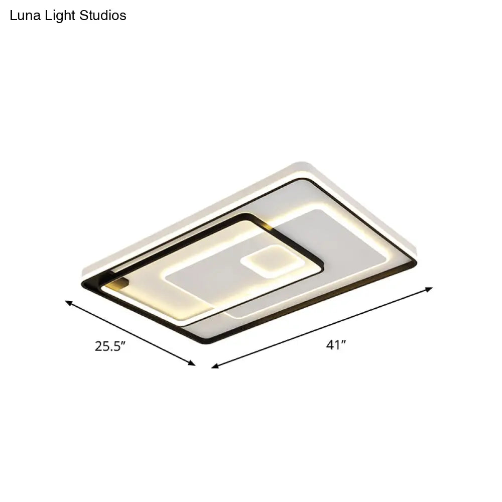Modern Led Ceiling Light: Black Layered Round/Square/Rectangle Flush Mount With Acrylic Shade