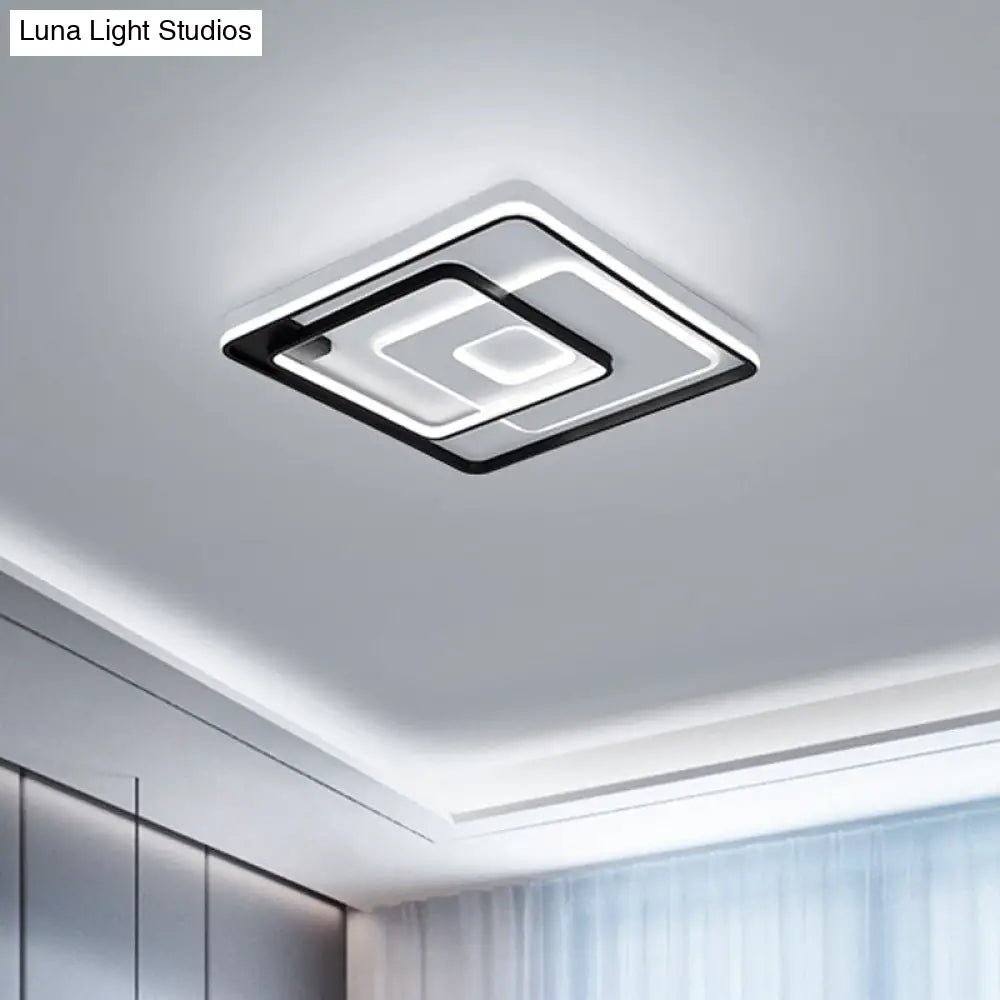 Modern Led Ceiling Light: Black Layered Round/Square/Rectangle Flush Mount With Acrylic Shade