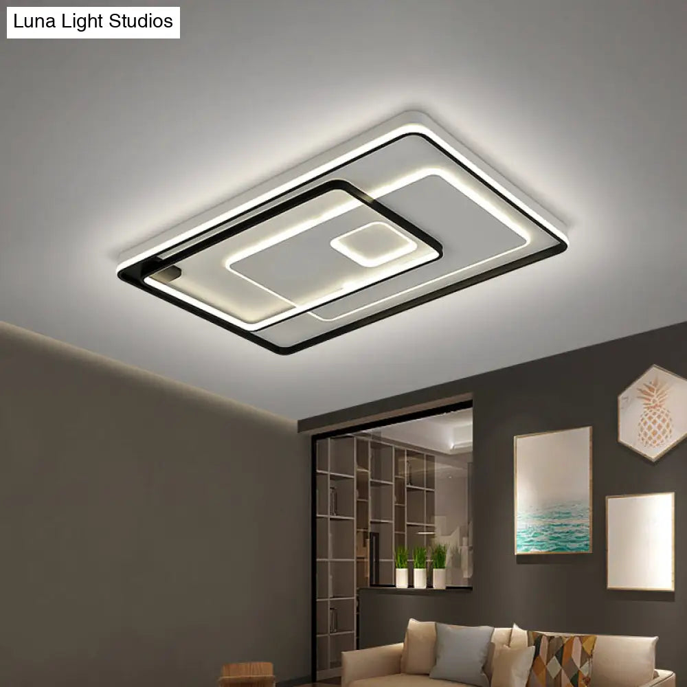 Modern Led Ceiling Light: Black Layered Round/Square/Rectangle Flush Mount With Acrylic Shade