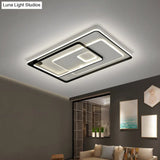 Modern Led Ceiling Light: Black Layered Round/Square/Rectangle Flush Mount With Acrylic Shade