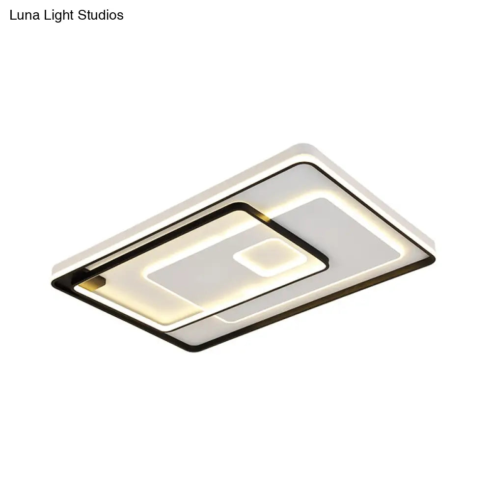 Modern Led Ceiling Light: Black Layered Round/Square/Rectangle Flush Mount With Acrylic Shade