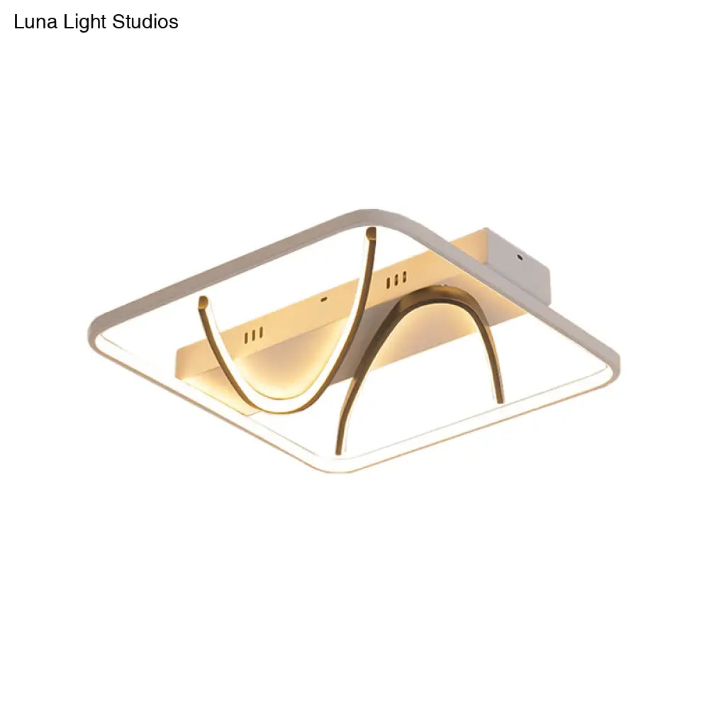 Modern Led Ceiling Light: Square Frame Bedroom Flush Mount With Dual Curved Line In Black - White