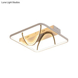 Modern Led Ceiling Light: Square Frame Bedroom Flush Mount With Dual Curved Line In Black - White