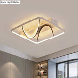 Modern Led Ceiling Light: Square Frame Bedroom Flush Mount With Dual Curved Line In Black - White