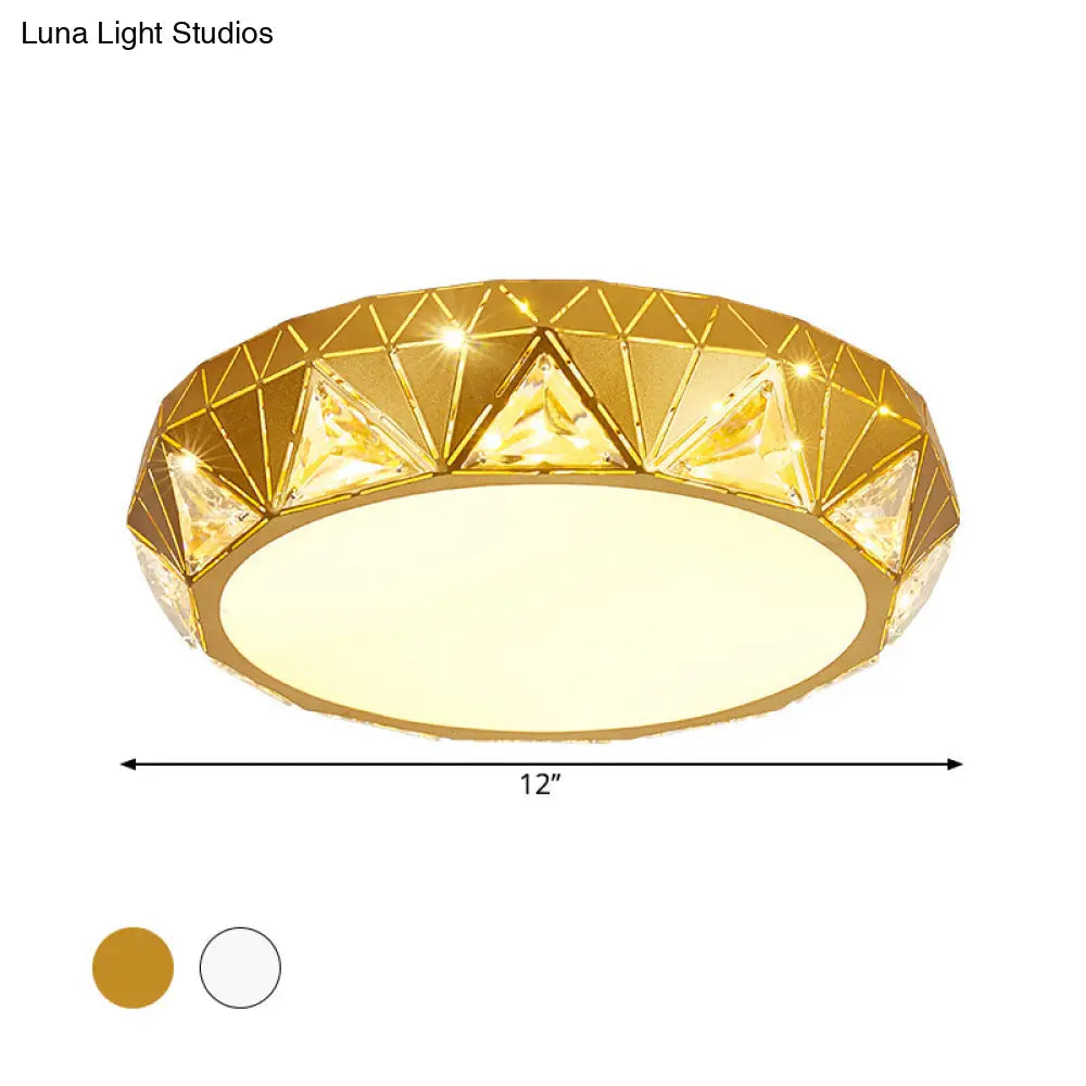 Modern Led Ceiling Light - White/Gold Finish Crystal Flush Mount With Acrylic Shade