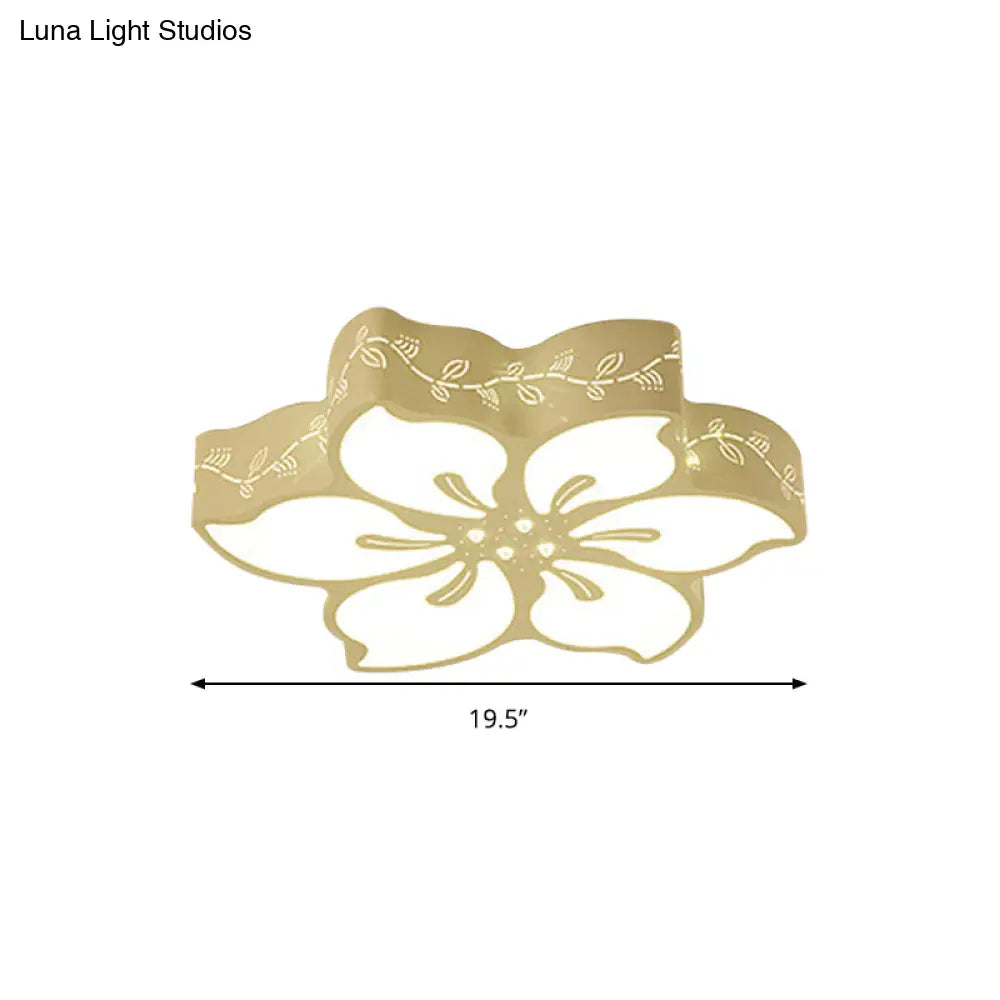 Modern Led Ceiling Light With Butterfly Metal Flush Mount For Girls Bedroom - White