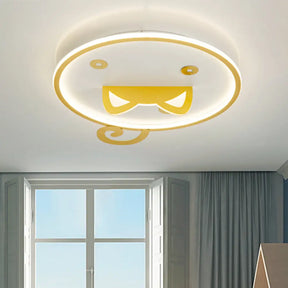 Modern Led Ceiling Light With Cat Ear Design Yellow Metal Shade Flush Mount Round Lamp - Warm/White