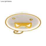 Modern Led Ceiling Light With Cat Ear Design Yellow Metal Shade Flush Mount Round Lamp - Warm/White