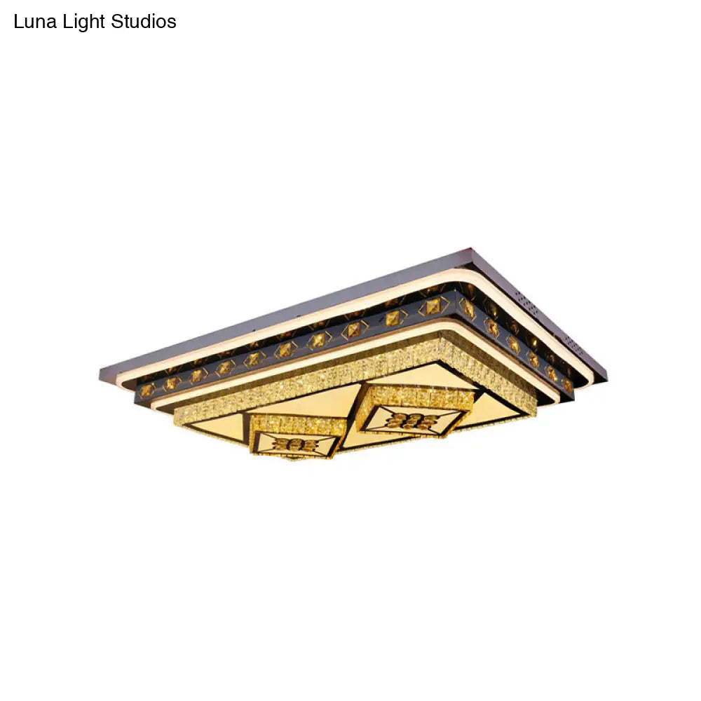Modern Led Ceiling Light With Diamond Crystal Shade - Chrome Flush Mount For Living Room