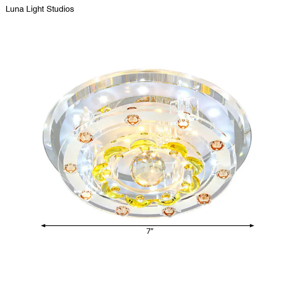 Modern Led Ceiling Light With Elegant Crystal Shade - Ideal For Corridor Or Hallway