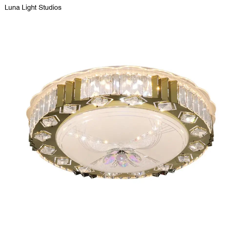Modern Led Ceiling Light With Stainless - Steel Finish And Crystal Blocks In Warm/Multi Color