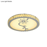 Modern Led Chrome Flushmount Ceiling Lamp With Blossom Pattern – Circle - Close Design