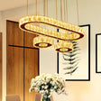 Modern Led Chrome Pendant Chandelier Light With Beveled Crystal Oval Design Stainless-Steel