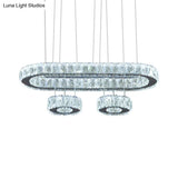 Modern Led Chrome Pendant Chandelier Light With Beveled Crystal Oval Design