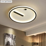 Modern Led Circle Flush Mount Metallic Ceiling Light In Black & White 12’/16’/19.5’ Wide