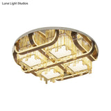 Modern Led Circle Flush Stainless - Steel Rectangular - Cut Crystal Ceiling Lamp With Cubic Shade