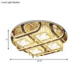 Modern Led Circle Flush Stainless - Steel Rectangular - Cut Crystal Ceiling Lamp With Cubic Shade