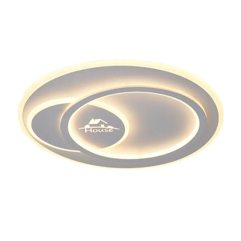 Modern Led Circular Ceiling Flush Mount In Warm/White Light With Acrylic House Pattern