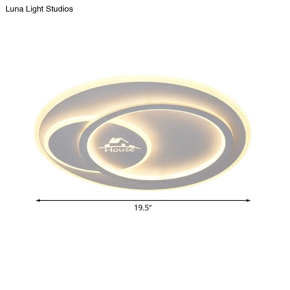 Modern Led Circular Ceiling Flush Mount In Warm/White Light With Acrylic House Pattern