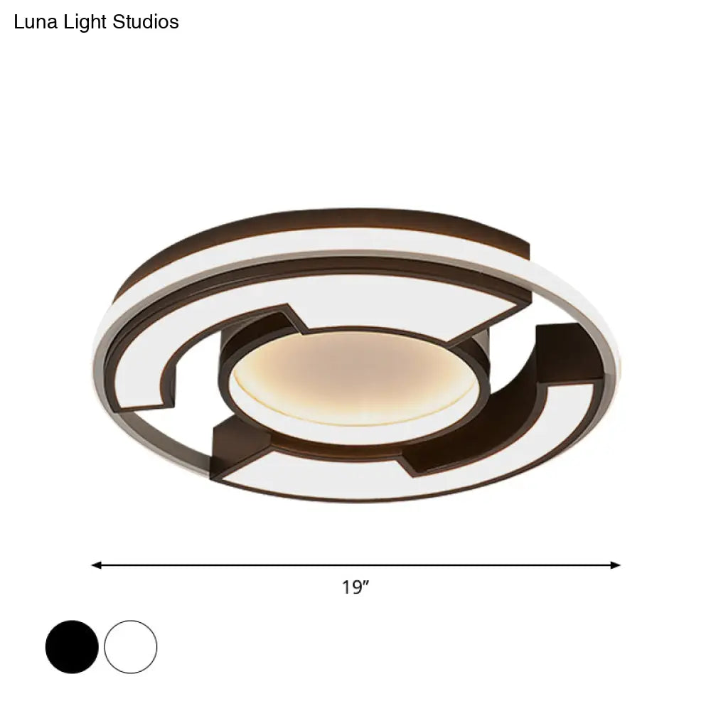 Modern Led Circular Flush Mount Light: Black/White Acrylic Ceiling Fixture 19’/22’ Width