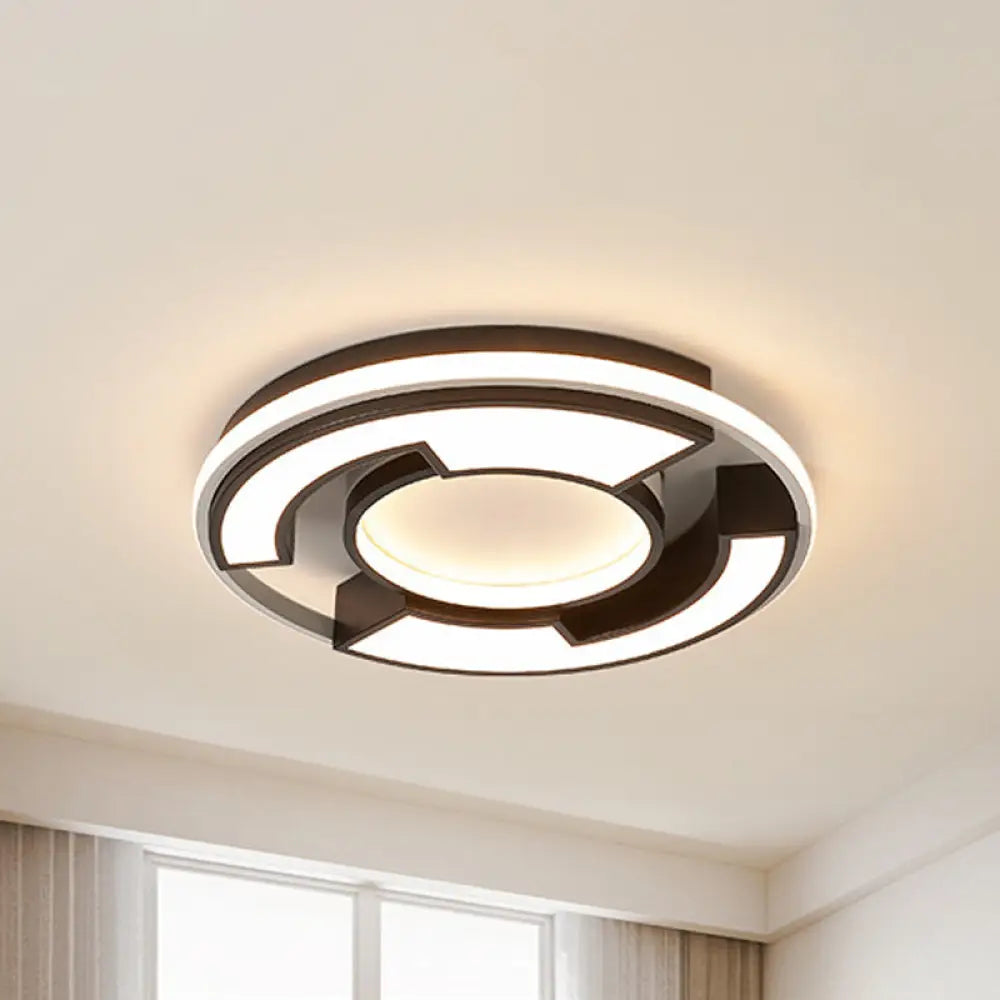 Modern Led Circular Flush Mount Light: Black/White Acrylic Ceiling Fixture 19’/22’ Width Black / 22’