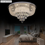 Modern Led Clear Crystal Flush Mount Light With Round Shade For Bedroom