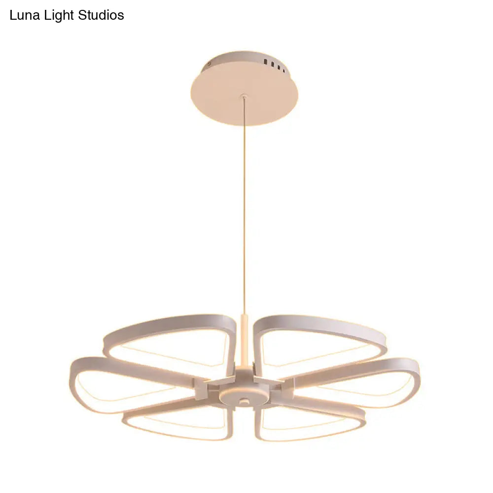 Modern Led Clover Chandelier Pendant: Metallic White Ceiling Lamp For Living Room