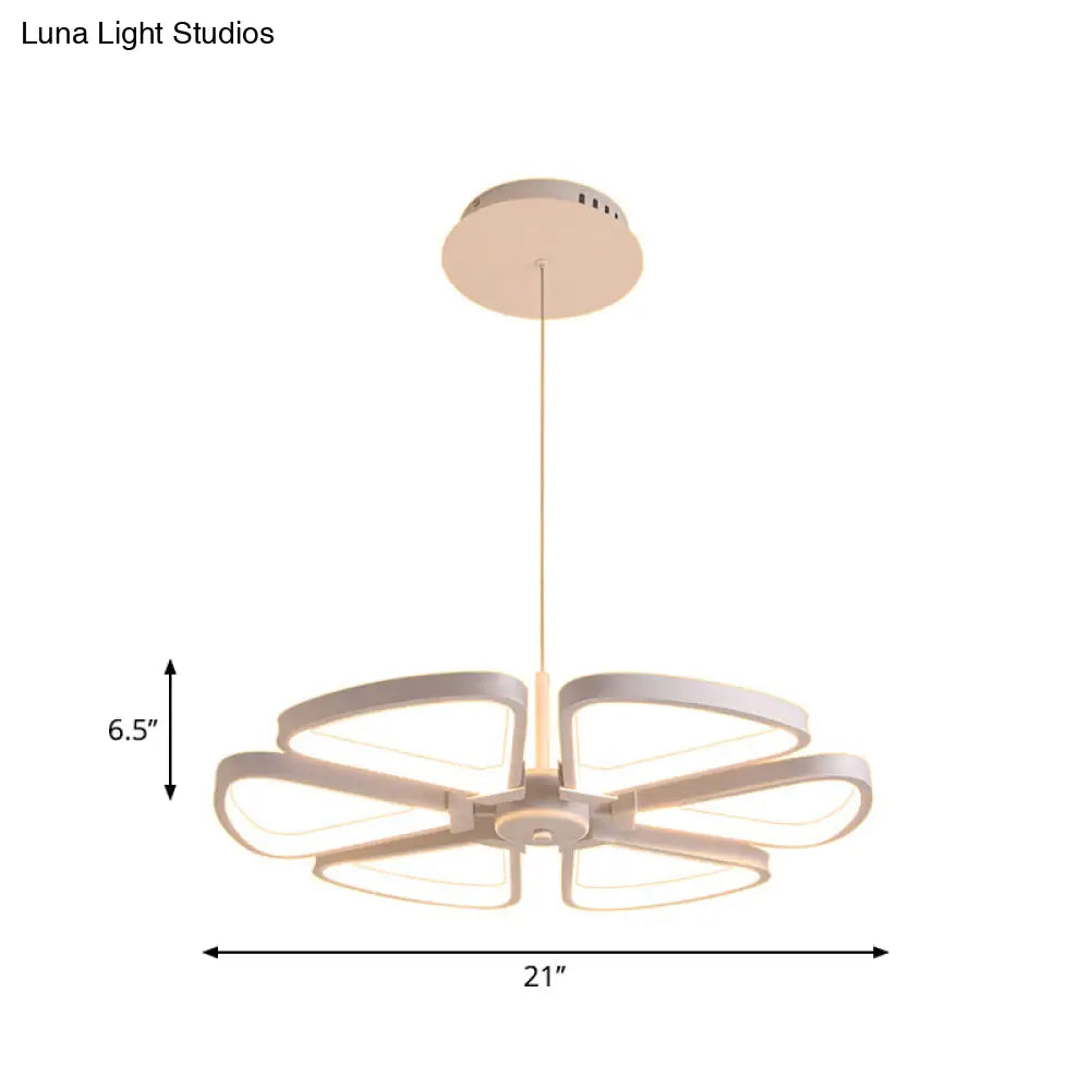 Modern Led Clover Chandelier Pendant: Metallic White Ceiling Lamp For Living Room