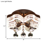 Modern Led Corridor Flush Mount Fixture With Chrome Ceiling Lighting And Floral Crystal Shade