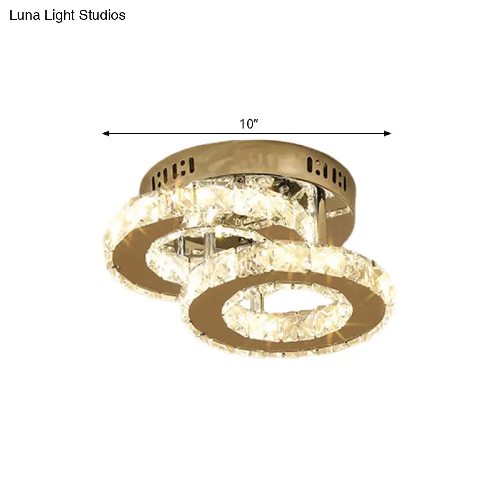 Modern Led Corridor Semi - Light Fixture In Stainless Steel With Clear Crystal Blocks - Ceiling