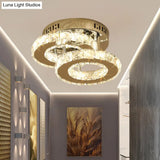 Modern Led Corridor Semi - Light Fixture In Stainless Steel With Clear Crystal Blocks - Ceiling