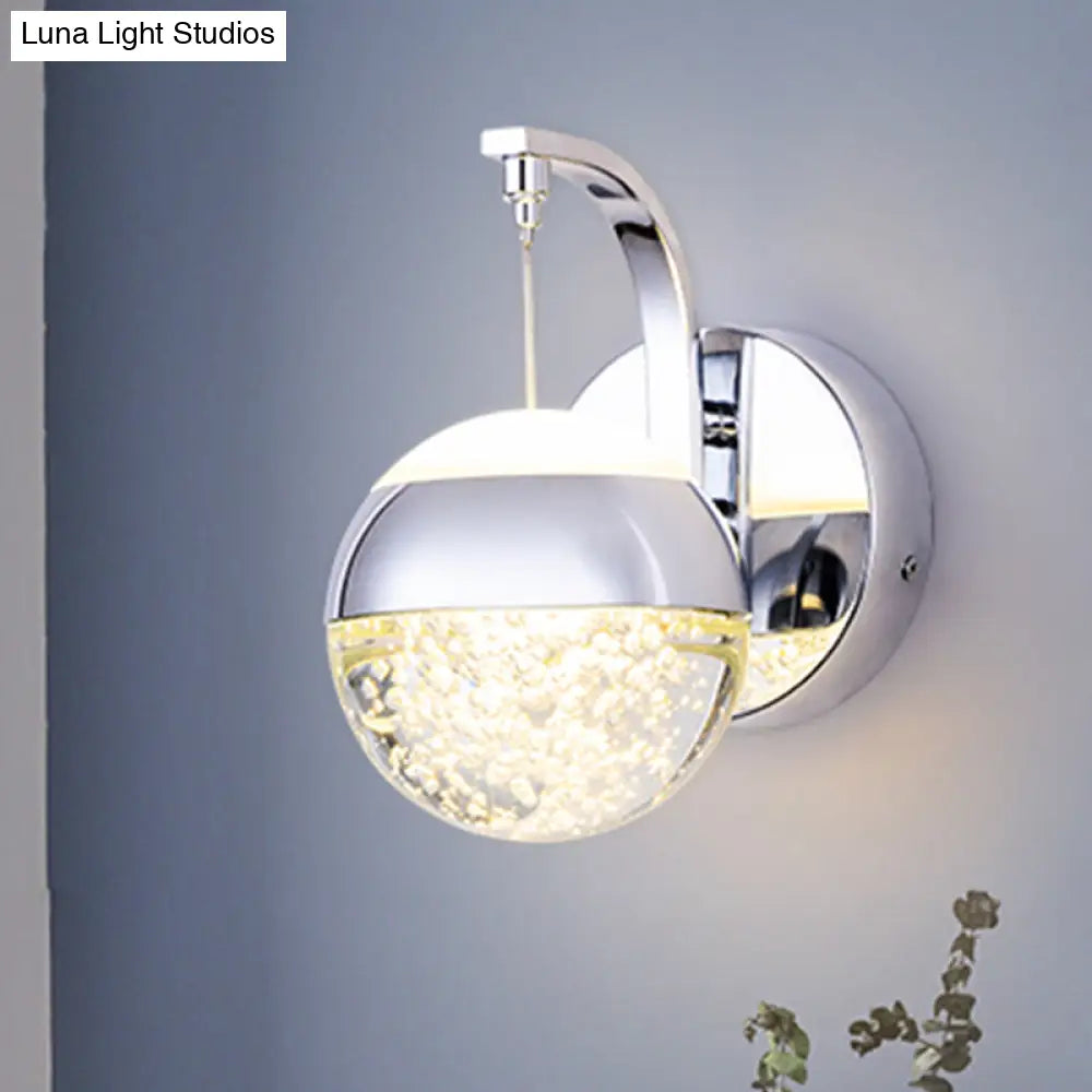 Modern Led Crystal Ball Wall Sconce In Gold/Chrome For Bedroom Lighting