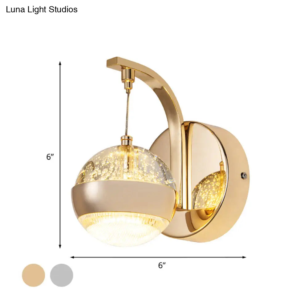 Modern Led Crystal Ball Wall Sconce In Gold/Chrome For Bedroom Lighting