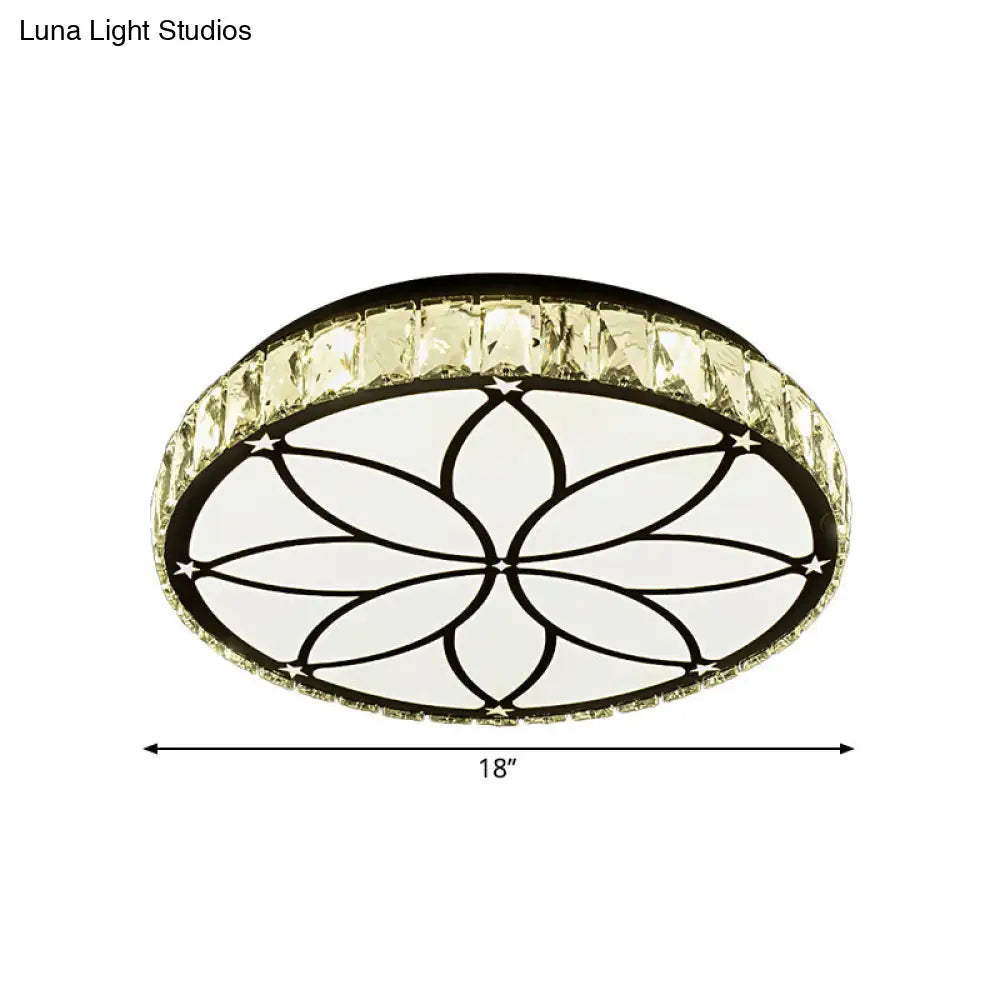 Modern Led Crystal Block Ceiling Light With Bloom Pattern In White