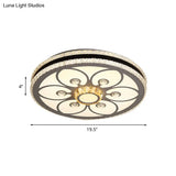 Modern Led Crystal Block Circle Ceiling Light With Four - Leaf Clover/Flower Pattern In Chrome