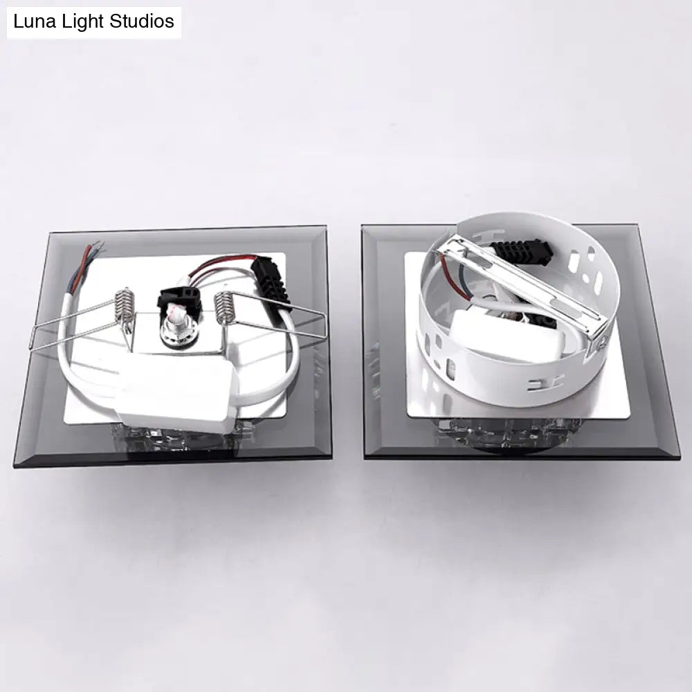 Modern Led Crystal Block Flush Ceiling Light Fixture - Small Corridor