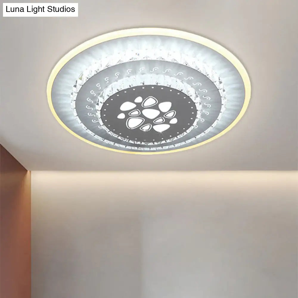 Modern Led Crystal Block Flush Mount Light Fixture With Rhombus/Cobble/Loving Heart Patterns In