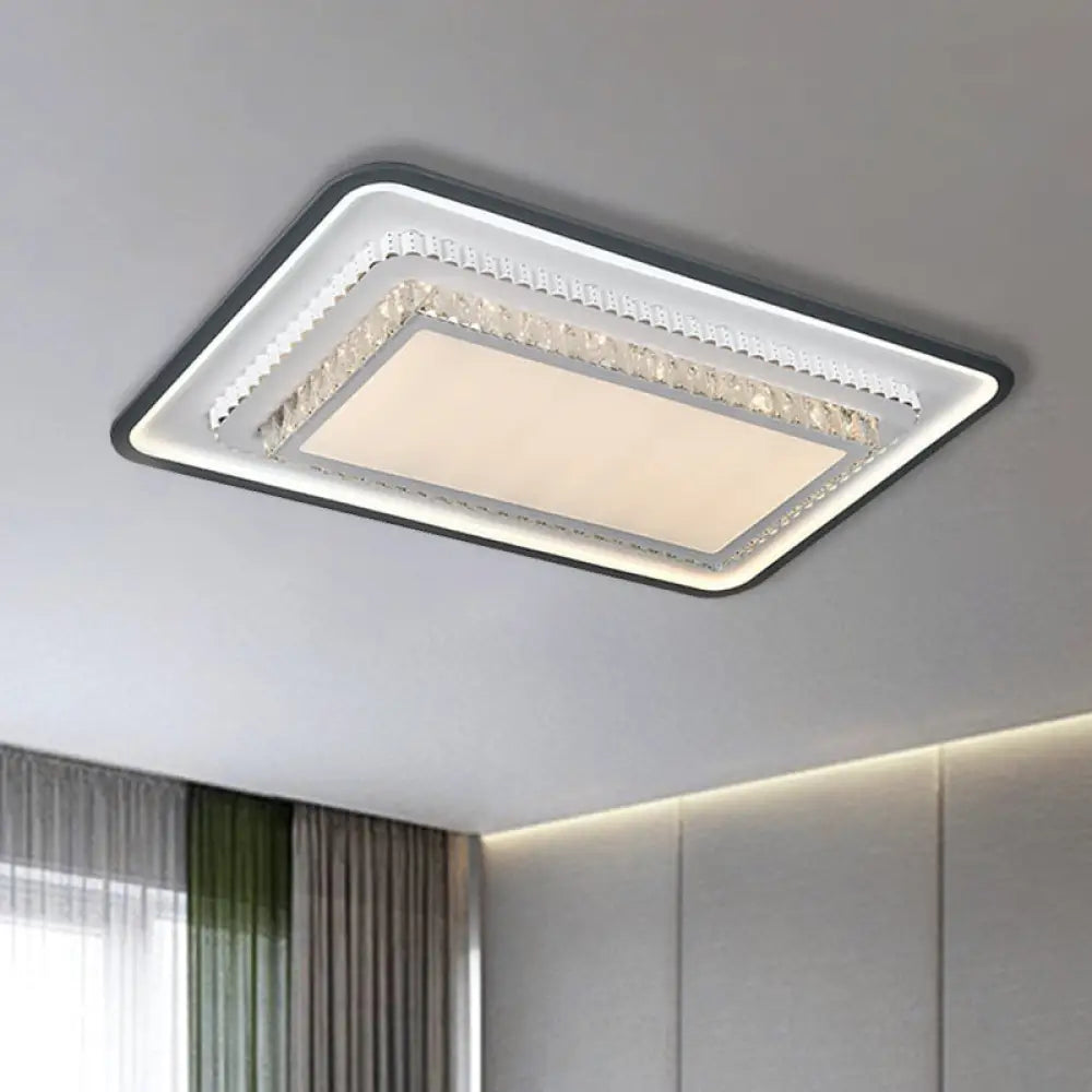 Modern Led Crystal Ceiling Light Fixture - Square/Rectangle Design (Black/White) Black - White /