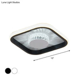 Modern Led Crystal Ceiling Light For Study Room - Square Flush Mount In White/Black