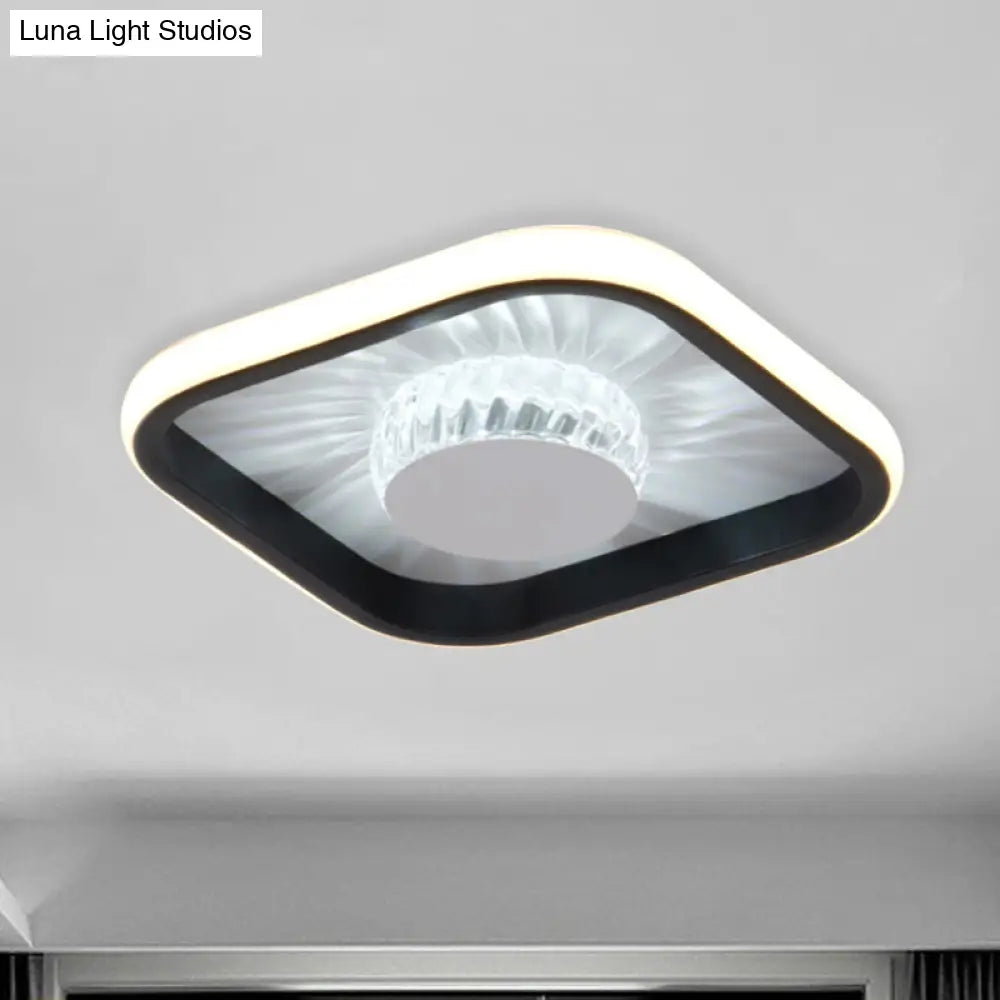 Modern Led Crystal Ceiling Light For Study Room - Square Flush Mount In White/Black