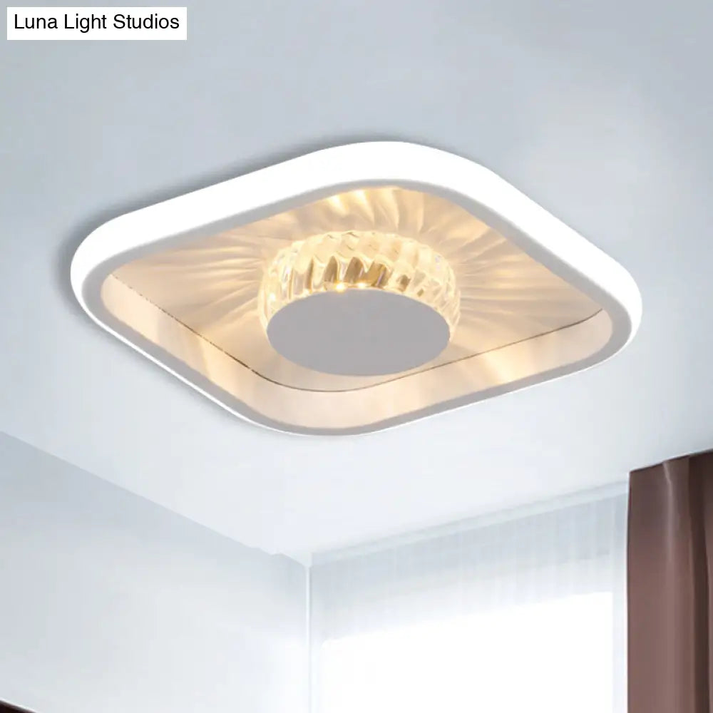 Modern Led Crystal Ceiling Light For Study Room - Square Flush Mount In White/Black