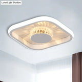 Modern Led Crystal Ceiling Light For Study Room - Square Flush Mount In White/Black