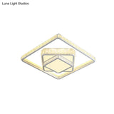Modern Led Crystal Ceiling Light: Square Flush Mount Fixture In White For Bedroom