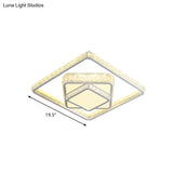 Modern Led Crystal Ceiling Light: Square Flush Mount Fixture In White For Bedroom