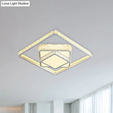 Modern Led Crystal Ceiling Light: Square Flush Mount Fixture In White For Bedroom