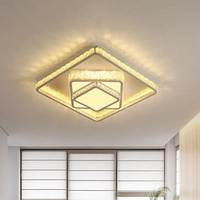Modern Led Crystal Ceiling Light: Square Flush Mount Fixture In White For Bedroom