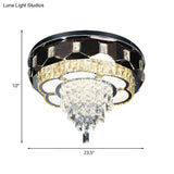 Modern Led Crystal Ceiling Light With Stainless Steel Finish And Floral Accent