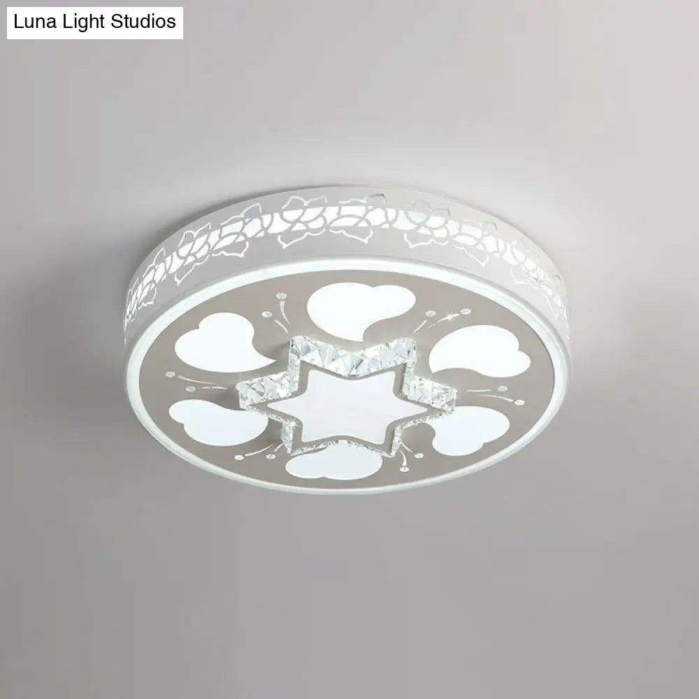 Modern Led Crystal Ceiling Light With Unique Side Design – Star/Flower Flush Mount In White