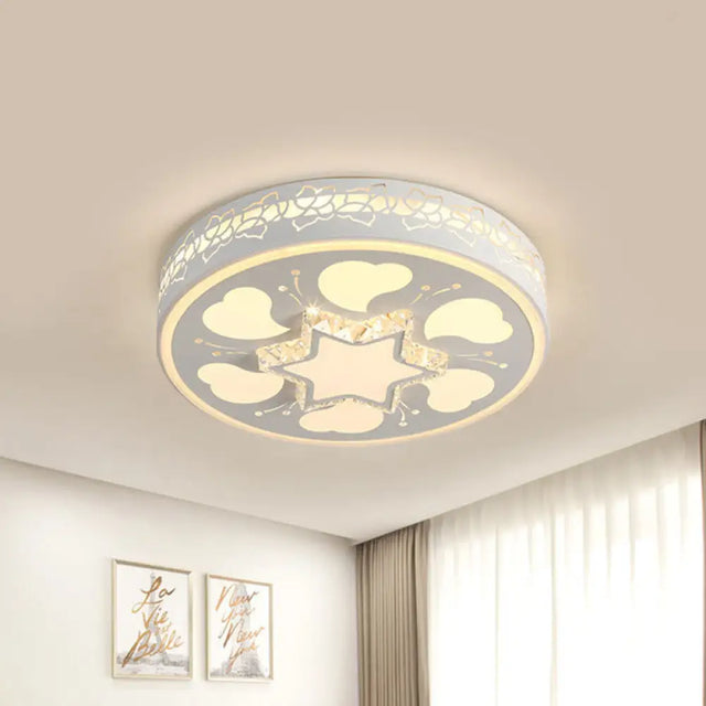 Modern Led Crystal Ceiling Light With Unique Side Design – Star/Flower Flush Mount In White / Star